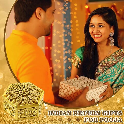 Yexiya 24 Pcs Indian Return Gifts for Pooja Bulk Hollow out Hexagon Candy Boxes Decorative Candy Containers Golden Hexagon Box Storage Gift Boxes for Wedding Christmas Birthday Party Decorating in Saudi Arabia