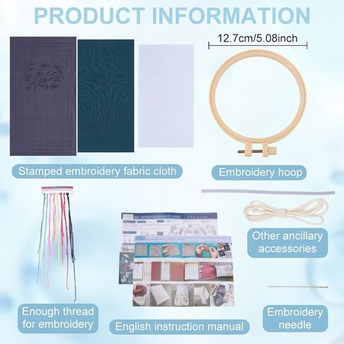 WEBEEDY DIY Embroidery Drawstring Bag Kit with Flower Patterns,Needlepoint Sewing Kit Includes Pre-Printed Fabric,Threads,Needles,Embroidery Hoop and Instruction for Beginners Party DIY Gift Bag in Saudi Arabia