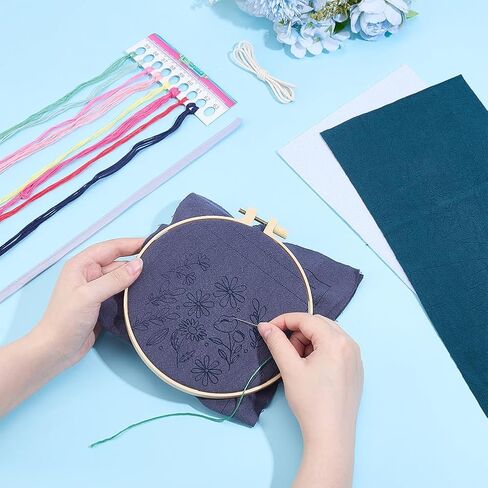 WEBEEDY DIY Embroidery Drawstring Bag Kit with Flower Patterns,Needlepoint Sewing Kit Includes Pre-Printed Fabric,Threads,Needles,Embroidery Hoop and Instruction for Beginners Party DIY Gift Bag in Saudi Arabia