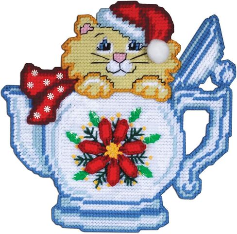 Design Works Crafts Poinsettia Teapot Cat Plastic Canvas Wall Décor Kit in Saudi Arabia