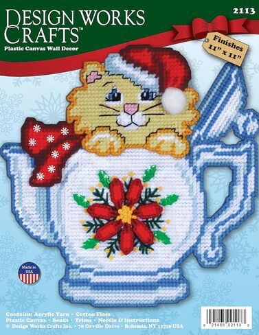 Design Works Crafts Poinsettia Teapot Cat Plastic Canvas Wall Décor Kit in Saudi Arabia