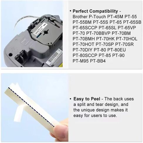 شريط التسمية M-K231 استبدال Brother P Touch M Tape 12mm 0.47 بوصة لأخ Ptouch PT-M95 PT-65 PT-80 PT-70 PT-45 PT-90 صانعي الملصقات (أسود أبيض ، 4) in Saudi Arabia