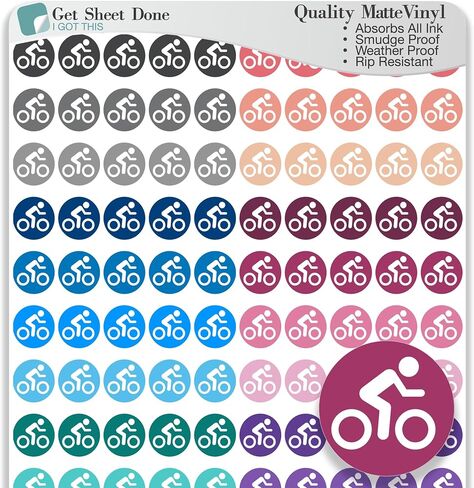 Spin Bike Biking Planner Stickers / 110 Vinyl Dot Stickers (1/3") / Exercise Health Fitness Self Care Workout/Essential Productivity Life/Bujo Bullet Journaling (One Sheet) in Kuwait