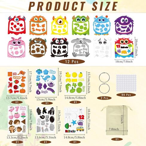 Cinrobiye 12 Sets Color Sorting Felt Board，Montessori Monster Matching Game Preschool Matching Activities for Home School Autism Activities Calm Down Gift in Saudi Arabia