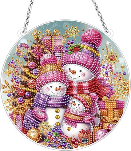 INCOK Snowman Diamond Art Hanging Kits - DIY Christmas Diamond Painting Ornament Kit 5D Rhinestone Winter Art Craft Home Garden Wall Hanging Set Christmas Xmas Holiday Gift in Saudi Arabia