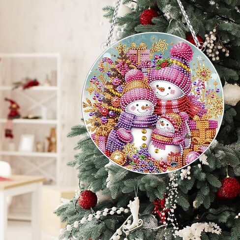 INCOK Snowman Diamond Art Hanging Kits - DIY Christmas Diamond Painting Ornament Kit 5D Rhinestone Winter Art Craft Home Garden Wall Hanging Set Christmas Xmas Holiday Gift in Saudi Arabia