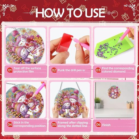 INCOK Snowman Diamond Art Hanging Kits - DIY Christmas Diamond Painting Ornament Kit 5D Rhinestone Winter Art Craft Home Garden Wall Hanging Set Christmas Xmas Holiday Gift in Saudi Arabia