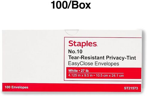 Staples #10 مظاريف تجارية ، Quickstrip EasyClose Peel & Seal ، ملون الأمن ، 9.5 × 4.125 بوصة ، 100 عبوة ، أبيض in Saudi Arabia