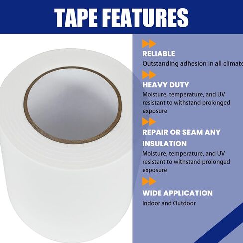2 Roll, White Vapor Barrier Tape, 4" Wide x 180' Long, PE 9 mm Polyethylene Tape, for Stucco Waterproof Moisture Barriers Seal and Seam, for Crawlspaces, Insulation Repairs & Plastic Liners in Saudi Arabia