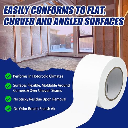 2 Roll, White Vapor Barrier Tape, 4" Wide x 180' Long, PE 9 mm Polyethylene Tape, for Stucco Waterproof Moisture Barriers Seal and Seam, for Crawlspaces, Insulation Repairs & Plastic Liners in Saudi Arabia