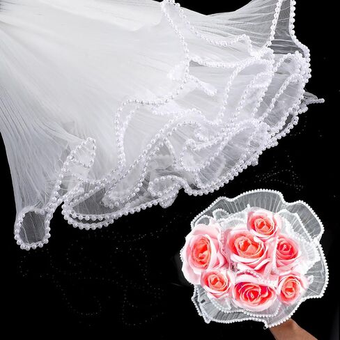 2 Pcs 4 Yards White Flower Wrapping Mesh, Translucen Pearl Edge Wrinkled Bouquet Floral Packaging Paper for Valentine's Day Mother's Day Florist Wedding Gift Packaging DIY Crafts Decorations in Saudi Arabia
