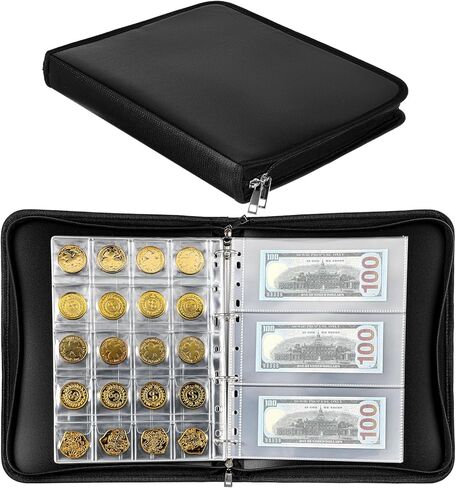 Sibba Coin Collection Collection Holder ، 360 Coins Coins Coins Organizer & 36 Currency Sleeves Money Storage Case HOURSIONS Fireproof Currency COIN in Kuwait