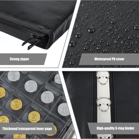 Sibba Coin Collection Collection Holder ، 360 Coins Coins Coins Organizer & 36 Currency Sleeves Money Storage Case HOURSIONS Fireproof Currency COIN in Kuwait