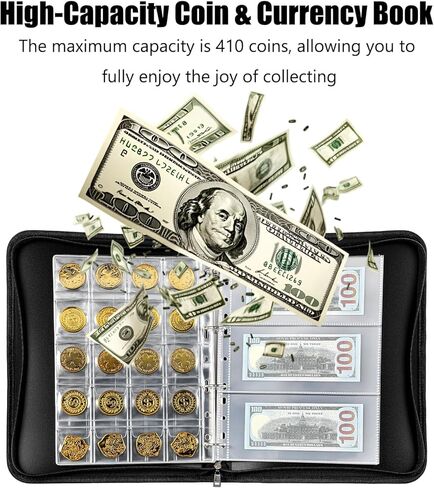 Sibba Coin Collection Collection Holder ، 360 Coins Coins Coins Organizer & 36 Currency Sleeves Money Storage Case HOURSIONS Fireproof Currency COIN in Kuwait