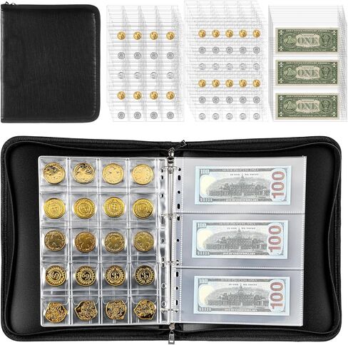 Sibba Coin Collection Collection Holder ، 360 Coins Coins Coins Organizer & 36 Currency Sleeves Money Storage Case HOURSIONS Fireproof Currency COIN in Kuwait