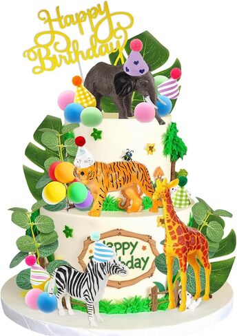 Knana 38pcs Safari Cake Cake Topper Jungle Animal Cake Decorations الحيوانات البرية تحت عنوان عيد ميلاد الطفل اللوازم in Kuwait