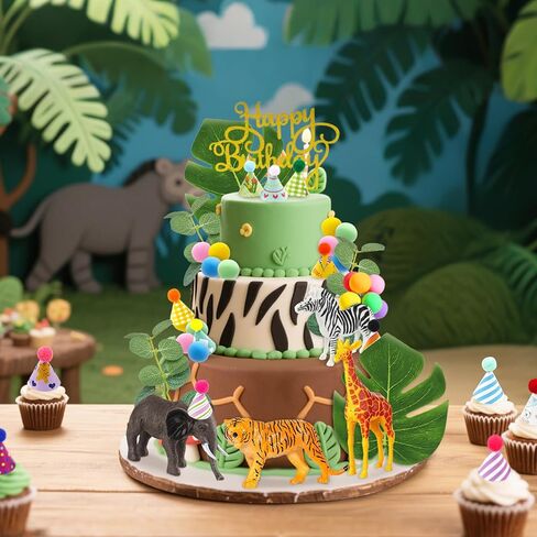 Knana 38pcs Safari Cake Cake Topper Jungle Animal Cake Decorations الحيوانات البرية تحت عنوان عيد ميلاد الطفل اللوازم in Kuwait