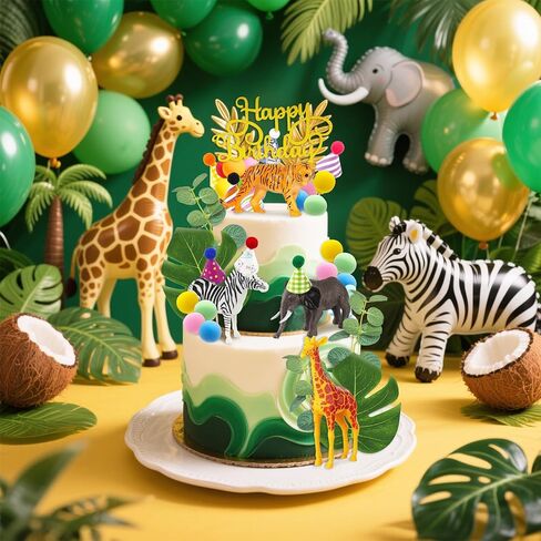 Knana 38pcs Safari Cake Cake Topper Jungle Animal Cake Decorations الحيوانات البرية تحت عنوان عيد ميلاد الطفل اللوازم in Kuwait