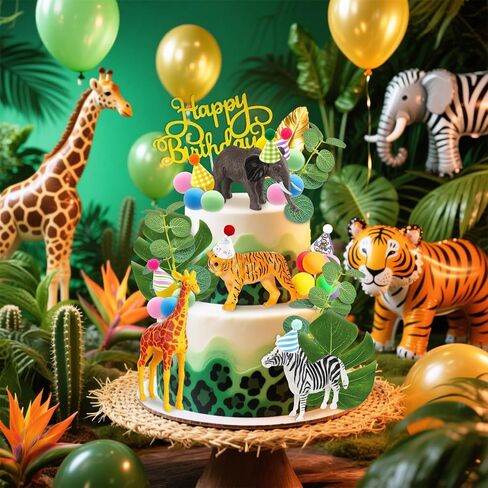 Knana 38pcs Safari Cake Cake Topper Jungle Animal Cake Decorations الحيوانات البرية تحت عنوان عيد ميلاد الطفل اللوازم in Kuwait