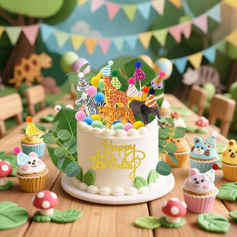 Knana 38pcs Safari Cake Cake Topper Jungle Animal Cake Decorations الحيوانات البرية تحت عنوان عيد ميلاد الطفل اللوازم in Kuwait