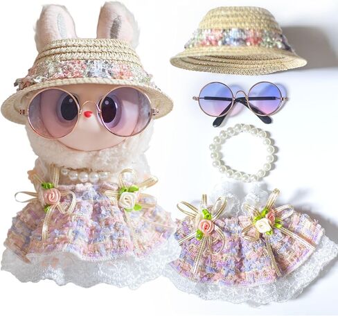 for Labubu Clothes Fall Style Dresses, for Labubu Outfits with Glasses, Hat, Necklace Bundle for 17cm/6.7in Doll (No Doll) in Saudi Arabia