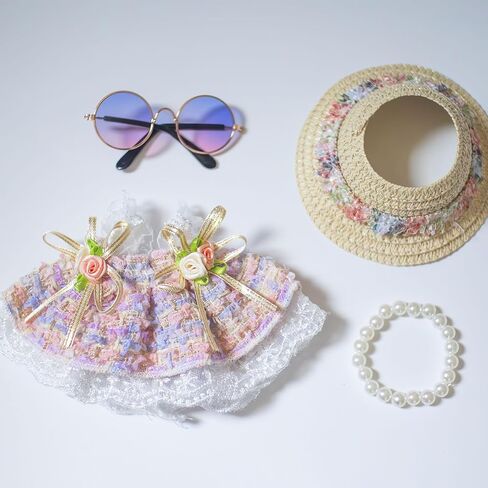 for Labubu Clothes Fall Style Dresses, for Labubu Outfits with Glasses, Hat, Necklace Bundle for 17cm/6.7in Doll (No Doll) in Saudi Arabia