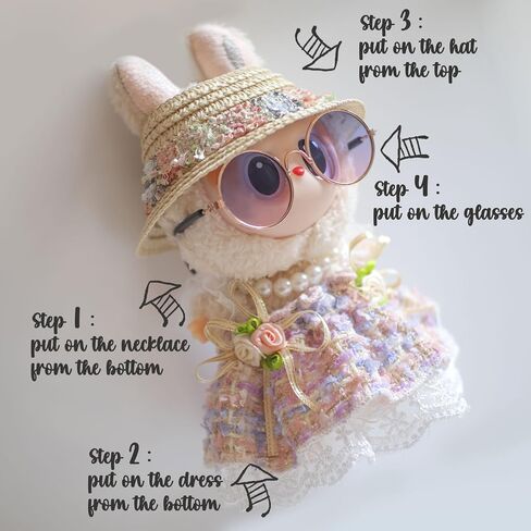 for Labubu Clothes Fall Style Dresses, for Labubu Outfits with Glasses, Hat, Necklace Bundle for 17cm/6.7in Doll (No Doll) in Saudi Arabia