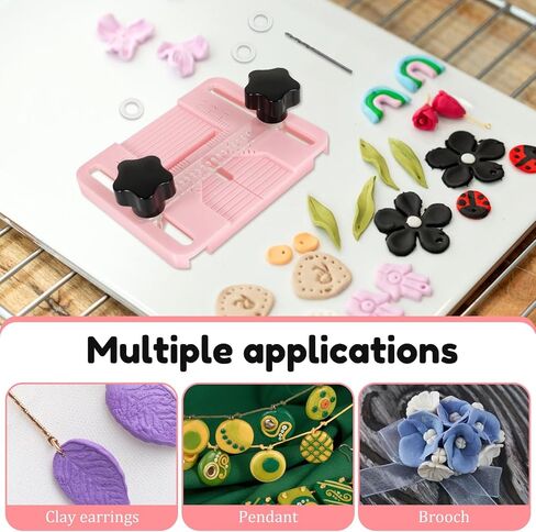 Polymer Clay Drill Guide Jig for Earrings, Hole Punching Tool Kit with Drill Bit, Measurement Scale Ruler, Spare Acrylic Template, 6 Washers for Precise DIY Jewelry Making, Resin Craft Supplies in Saudi Arabia