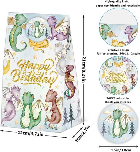 24 Pcs Dragon Goodie Bags Dragon Party Gift Bags with Stickers -Dragon Themed Birthday Party Favor in Saudi Arabia