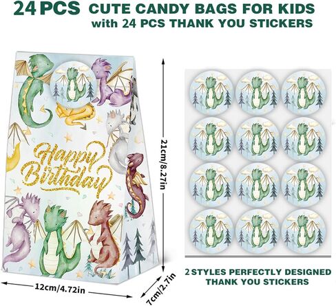 24 Pcs Dragon Goodie Bags Dragon Party Gift Bags with Stickers -Dragon Themed Birthday Party Favor in Saudi Arabia
