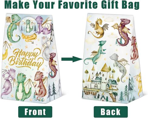 24 Pcs Dragon Goodie Bags Dragon Party Gift Bags with Stickers -Dragon Themed Birthday Party Favor in Saudi Arabia