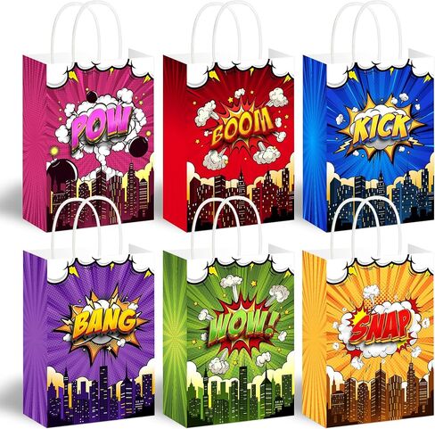Batyongoga 24pcs Hero Goodie Bag مع مقابض ، حقائب البطل Kraft Goodie مع 6 أنماط | حفلة عيد ميلاد تفضل زخارف الصناديق اللوازم استحمام الطفل in Kuwait