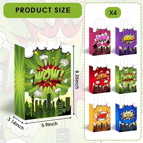 Batyongoga 24pcs Hero Goodie Bag مع مقابض ، حقائب البطل Kraft Goodie مع 6 أنماط | حفلة عيد ميلاد تفضل زخارف الصناديق اللوازم استحمام الطفل in Kuwait