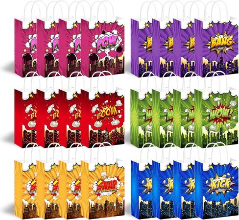 Batyongoga 24pcs Hero Goodie Bag مع مقابض ، حقائب البطل Kraft Goodie مع 6 أنماط | حفلة عيد ميلاد تفضل زخارف الصناديق اللوازم استحمام الطفل in Kuwait