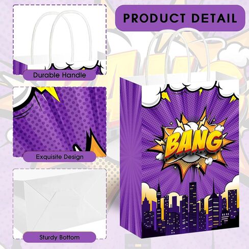 Batyongoga 24pcs Hero Goodie Bag مع مقابض ، حقائب البطل Kraft Goodie مع 6 أنماط | حفلة عيد ميلاد تفضل زخارف الصناديق اللوازم استحمام الطفل in Kuwait