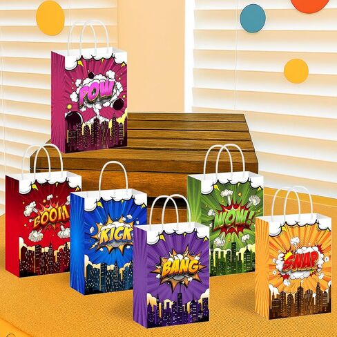 Batyongoga 24pcs Hero Goodie Bag مع مقابض ، حقائب البطل Kraft Goodie مع 6 أنماط | حفلة عيد ميلاد تفضل زخارف الصناديق اللوازم استحمام الطفل in Kuwait
