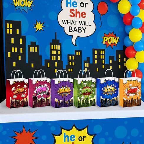 Batyongoga 24pcs Hero Goodie Bag مع مقابض ، حقائب البطل Kraft Goodie مع 6 أنماط | حفلة عيد ميلاد تفضل زخارف الصناديق اللوازم استحمام الطفل in Kuwait