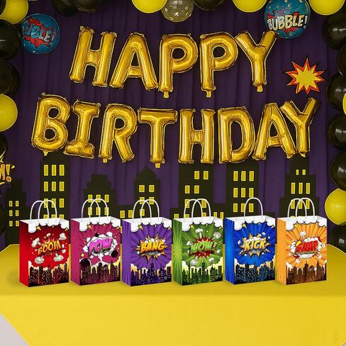 Batyongoga 24pcs Hero Goodie Bag مع مقابض ، حقائب البطل Kraft Goodie مع 6 أنماط | حفلة عيد ميلاد تفضل زخارف الصناديق اللوازم استحمام الطفل in Kuwait