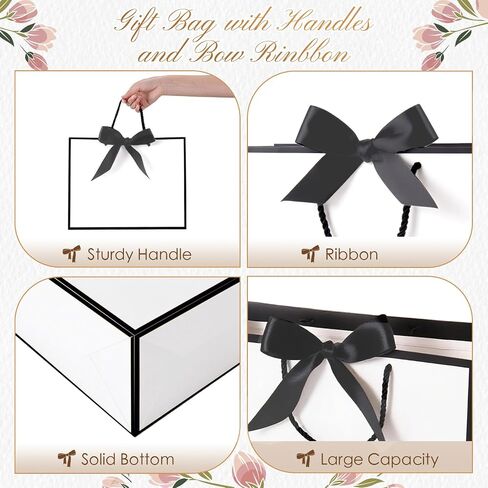 Venyat 10 PCS حقائب هدايا كبيرة بيضاء مع مقبض ، 12.6 × 9.8 × 44.3 بوصة أكياس هدايا ورقية مع شريط القوس وورق الأنسجة ، والحقائب الحالية لحفل عيد ميلاد العروسة (أبيض) in Kuwait