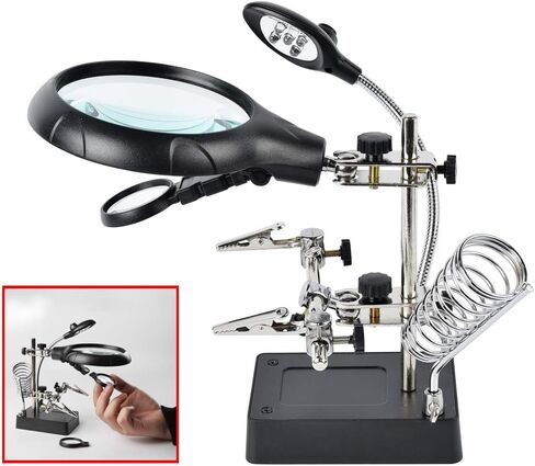 Beileshi 2.5X 7.5X 10X LED Light Helping Hands Magnifier Soldering Station,Magnifying Glass Stand with Auxiliary Clamp and Alligator Clips in Kuwait