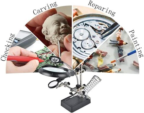 Beileshi 2.5X 7.5X 10X LED Light Helping Hands Magnifier Soldering Station,Magnifying Glass Stand with Auxiliary Clamp and Alligator Clips in Kuwait