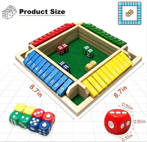 أغلق لعبة Dice Dice Game ، 2-4 لاعب لعبة تعلم الرياضيات للأطفال البالغين 5-7 8-12 ، لعبة Wooden Board Tabletop Game مع 8 زهر للعائلة والفصول الدراسية والأنشطة العليا ، الحانة والحفلات in Saudi Arabia