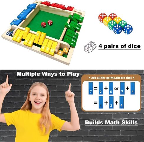 أغلق لعبة Dice Dice Game ، 2-4 لاعب لعبة تعلم الرياضيات للأطفال البالغين 5-7 8-12 ، لعبة Wooden Board Tabletop Game مع 8 زهر للعائلة والفصول الدراسية والأنشطة العليا ، الحانة والحفلات in Saudi Arabia