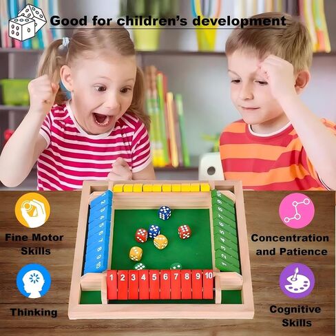 أغلق لعبة Dice Dice Game ، 2-4 لاعب لعبة تعلم الرياضيات للأطفال البالغين 5-7 8-12 ، لعبة Wooden Board Tabletop Game مع 8 زهر للعائلة والفصول الدراسية والأنشطة العليا ، الحانة والحفلات in Saudi Arabia