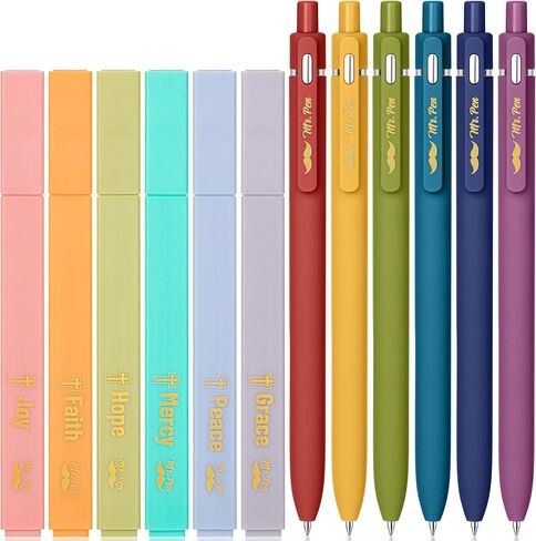 Mr. Pen- Aesthetic No Bleed Highlighters & Gel Pens, 12 Pack, Colorful Bible Highlighters No Bleed, Colorful Ink Aesthetic Gel Pens in Saudi Arabia