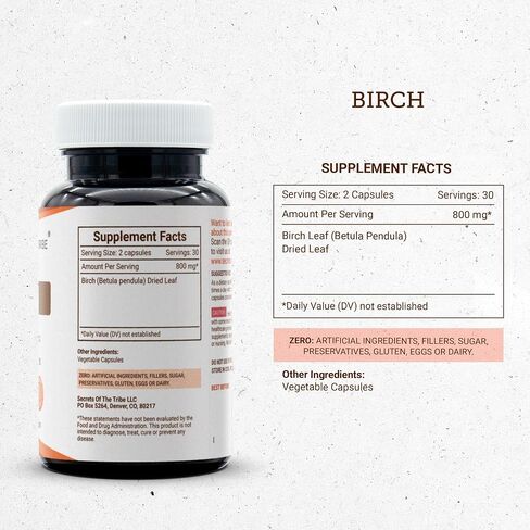 Secrets of the Tribe Birch 120 Capsules, 1000 mg, Birch (Betula Pendula) Dried Leaf (120 Capsules) in Saudi Arabia