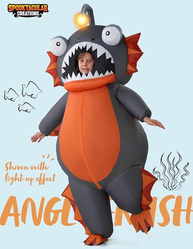 Spooktacular Creations Kids Inflatable Costumes, Anglerfish 60" Fullbody Light-up Halloween Inflatable Costume, Brown Anglerfish Blow-up Costumes for Halloween Cosplay Party, Themed Party in Saudi Arabia