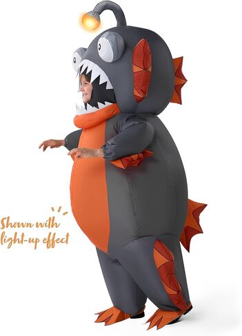 Spooktacular Creations Kids Inflatable Costumes, Anglerfish 60" Fullbody Light-up Halloween Inflatable Costume, Brown Anglerfish Blow-up Costumes for Halloween Cosplay Party, Themed Party in Saudi Arabia