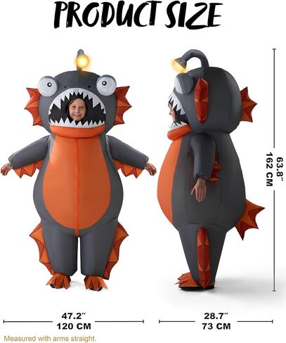 Spooktacular Creations Kids Inflatable Costumes, Anglerfish 60" Fullbody Light-up Halloween Inflatable Costume, Brown Anglerfish Blow-up Costumes for Halloween Cosplay Party, Themed Party in Saudi Arabia
