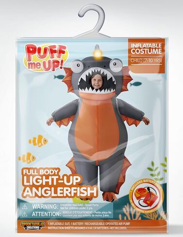 Spooktacular Creations Kids Inflatable Costumes, Anglerfish 60" Fullbody Light-up Halloween Inflatable Costume, Brown Anglerfish Blow-up Costumes for Halloween Cosplay Party, Themed Party in Saudi Arabia